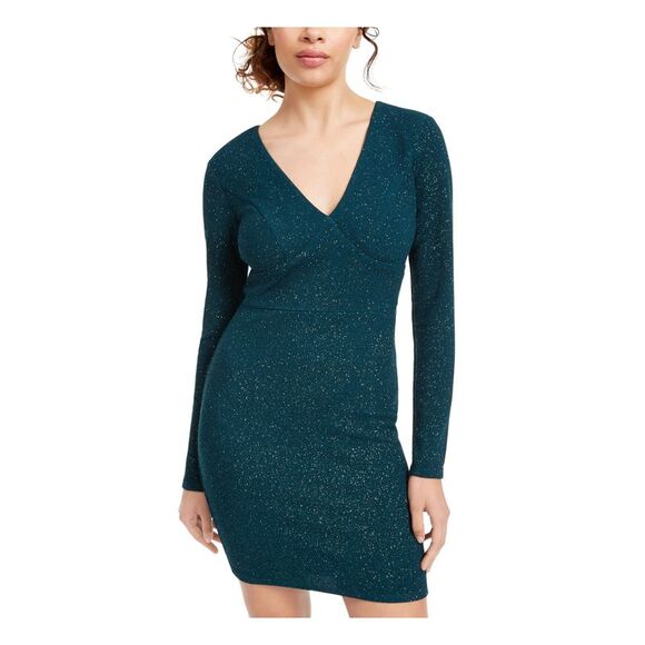 CITY TRIANGLES Dresses & Skirts - CITY TRIANGLES Womens Body Con Short Dress Green Long Sleeve Cocktail Juniors 3